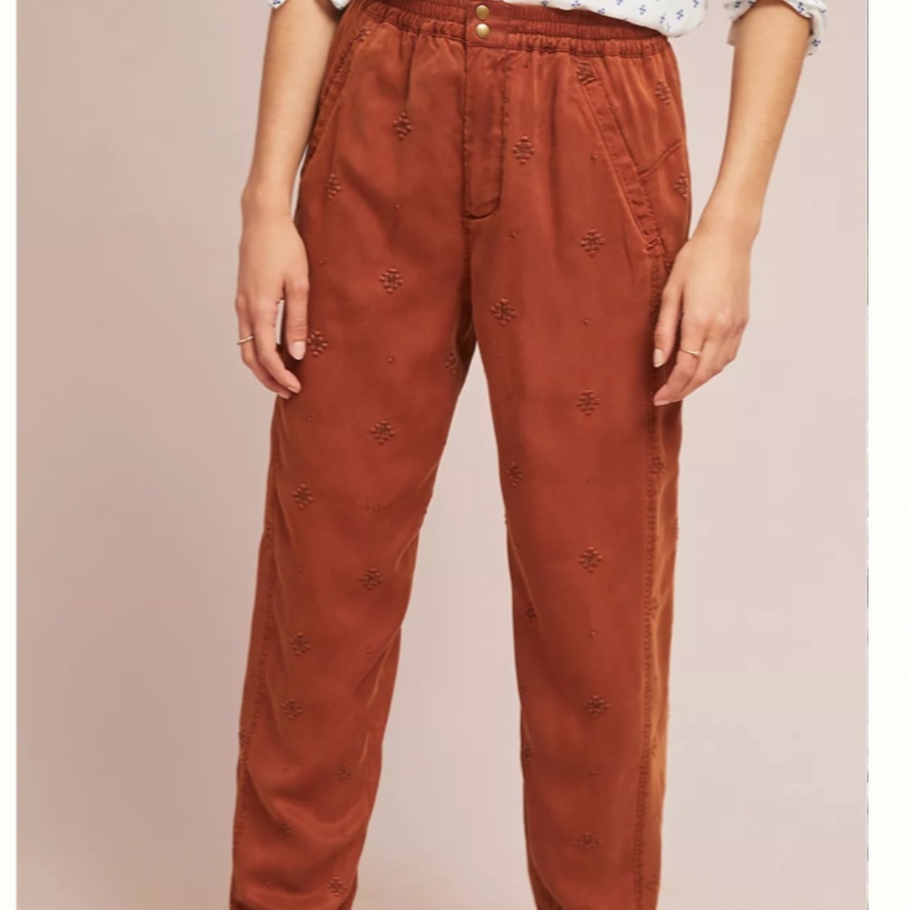 Anthropologie Rowan Embroidered Joggers brown orange (size XS) - Picture 3 of 11